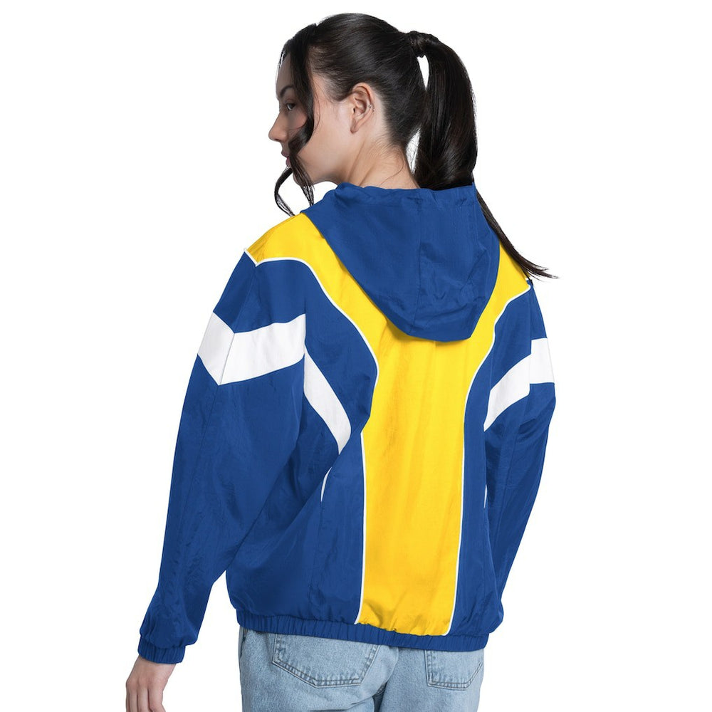 Golden State Warriors G-III 4Her by Carl Banks Women's Quarterback Lightweight Oversized Full-Zip Jacket Royal/Gold - NBA