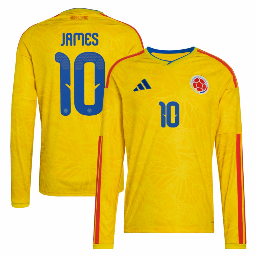 James Rodriguez Colombia National Team 2026 Home Replica Long Sleeve Jersey Yellow | Adidas