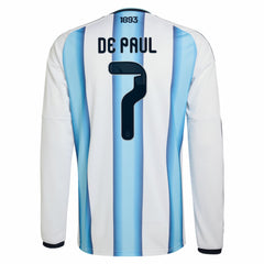 Rodrigo De Paul Argentina National Team 2026 Home Replica Long Sleeve Jersey White | Adidas online