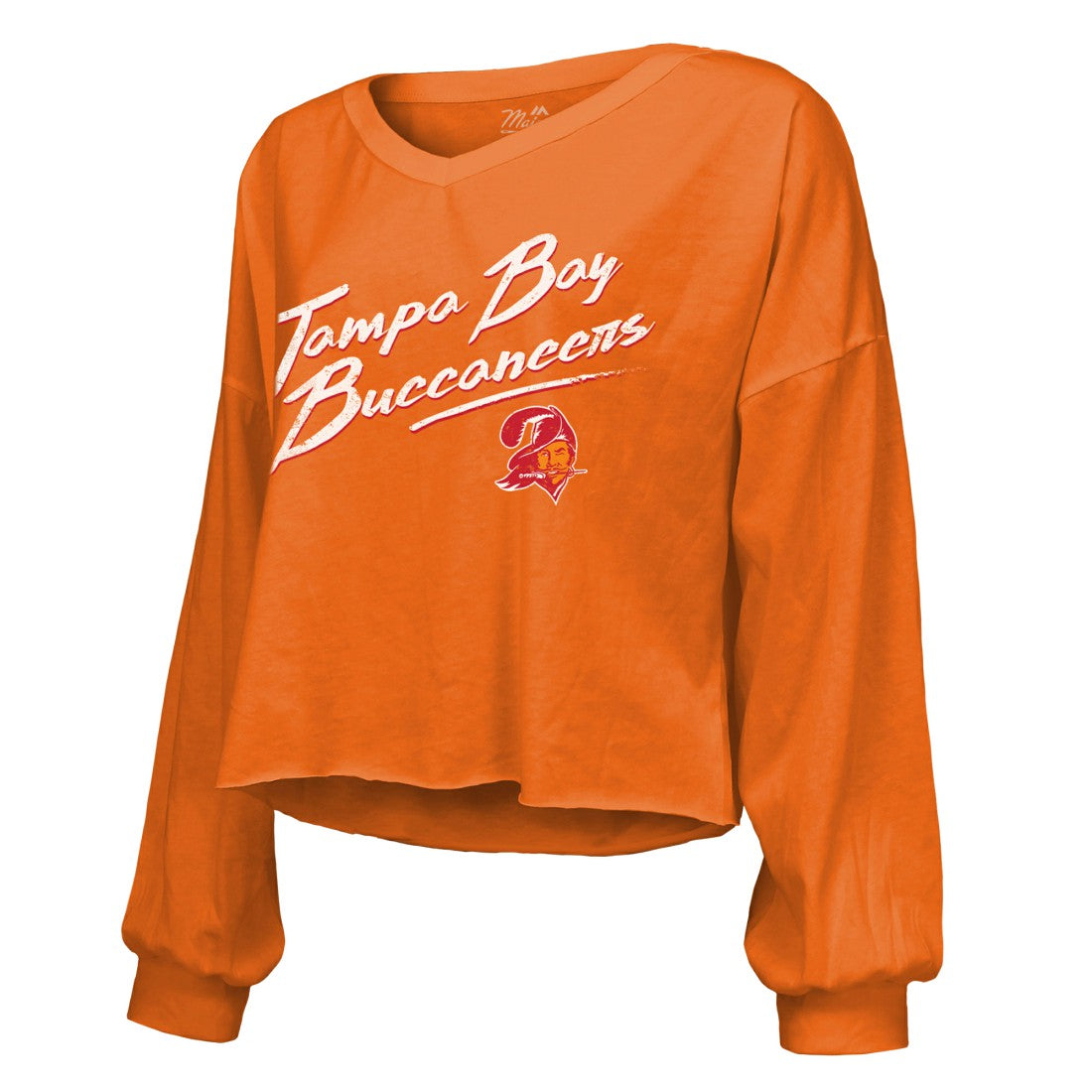Baker Mayfield Tampa Bay Buccaneers Majestic Threads Women's Off-Shoulder Script Name & Number V-Neck T-Shirt Orange | NFL