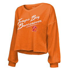 Baker Mayfield Tampa Bay Buccaneers Majestic Threads Women's Off-Shoulder Script Name & Number V-Neck T-Shirt Orange | NFL