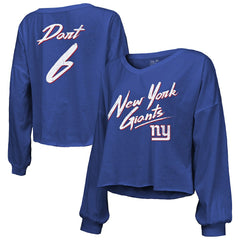 Jaxson Dart New York Giants Majestic Threads Women's Script Name & Number Long Sleeve T-Shirt Royal | NFL