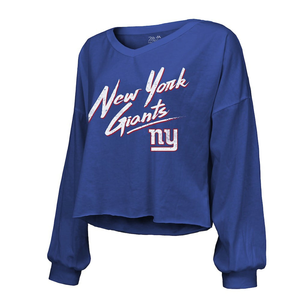Jaxson Dart New York Giants Majestic Threads Women's Script Name & Number Long Sleeve T-Shirt Royal | NFL