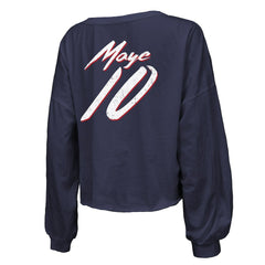 Drake Maye New England Patriots Majestic Threads Women's Off-Shoulder Script Name & Number V-Neck T-Shirt Navy | NFL