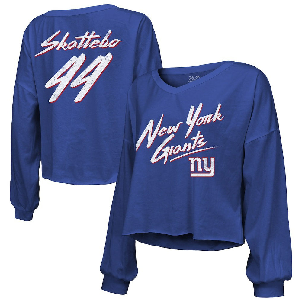 Cam Skattebo New York Giants Majestic Threads Women's Script Name & Number Long Sleeve T-Shirt Royal | NFL