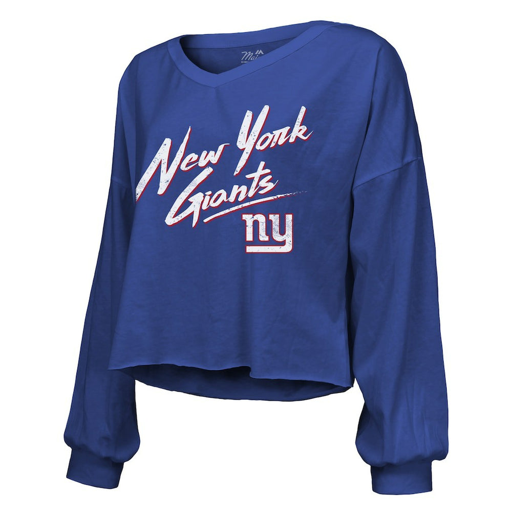 Cam Skattebo New York Giants Majestic Threads Women's Script Name & Number Long Sleeve T-Shirt Royal | NFL