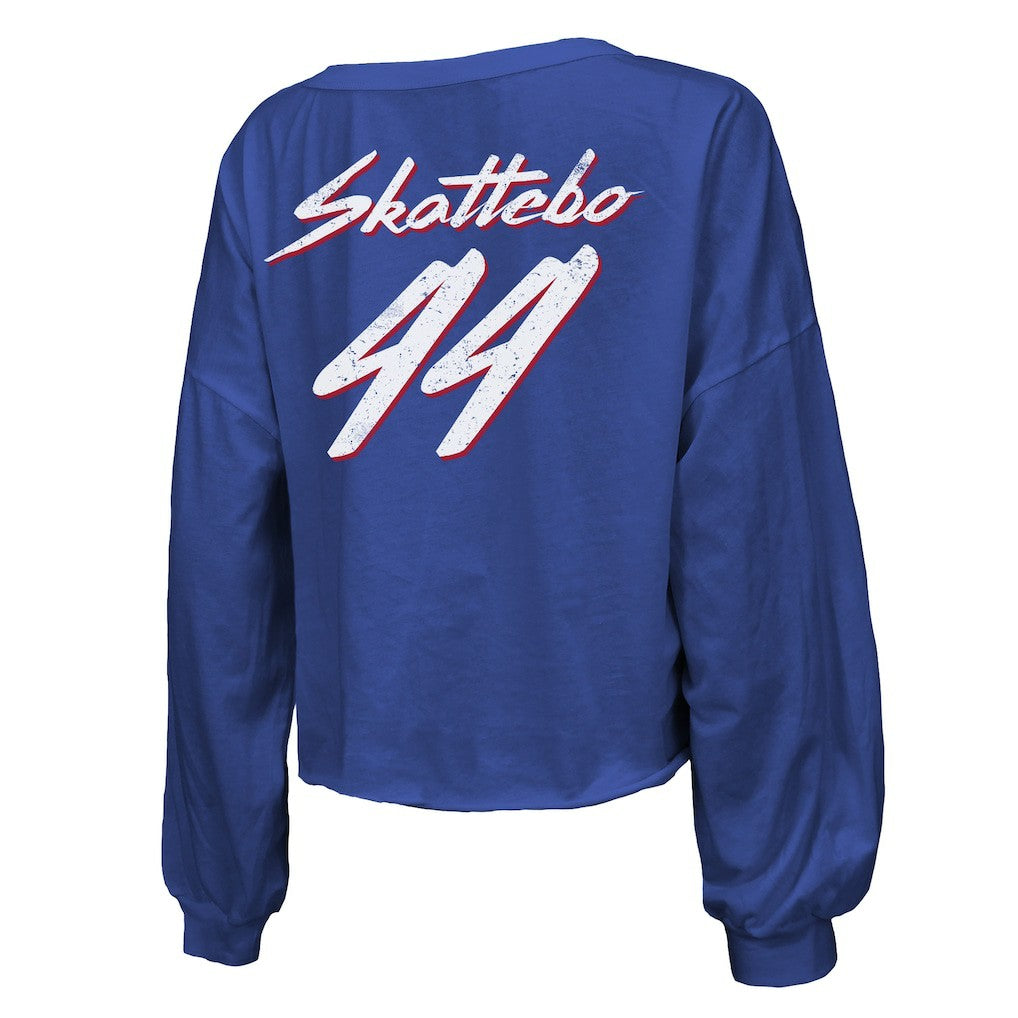 Cam Skattebo New York Giants Majestic Threads Women's Script Name & Number Long Sleeve T-Shirt Royal | NFL
