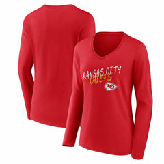 Kansas City Chiefs Women's Hustle Long Sleeve V-Neck T-Shirt Red | NFL