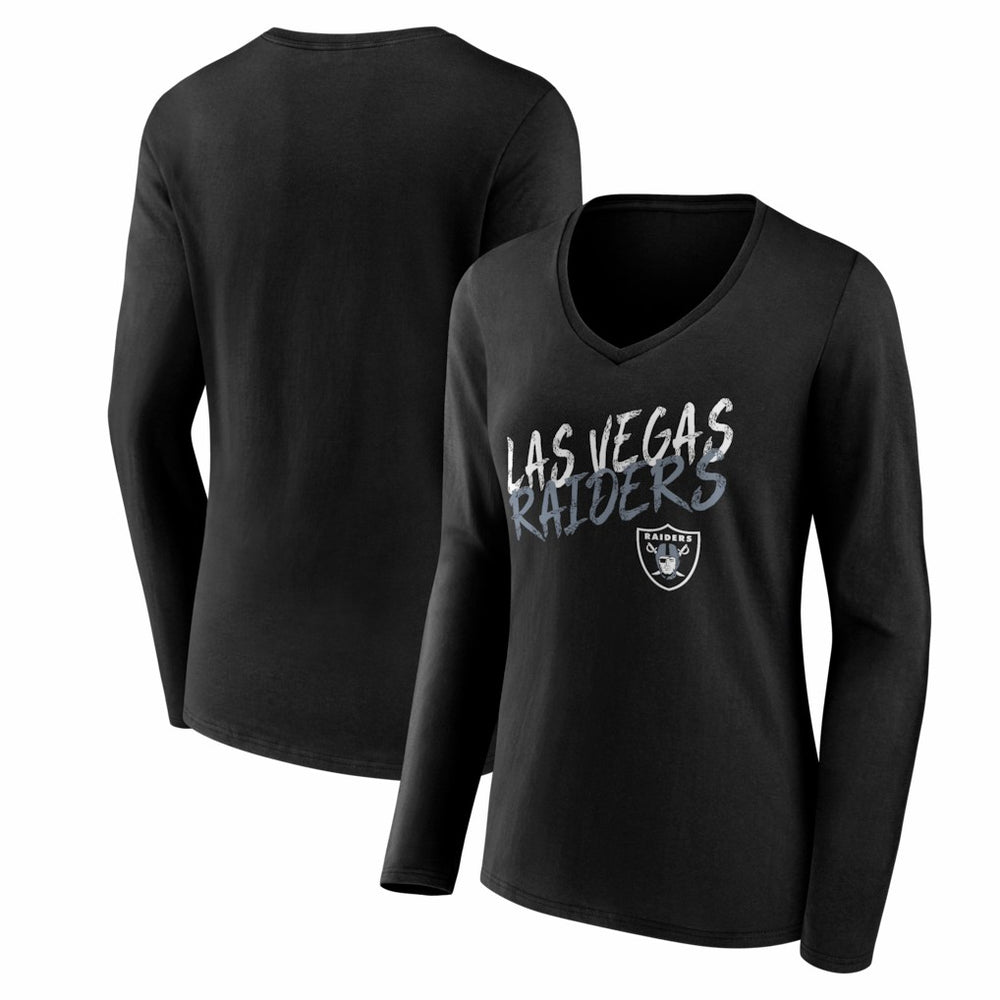 Las Vegas Raiders Women's Hustle Long Sleeve V-Neck T-Shirt Black | NFL