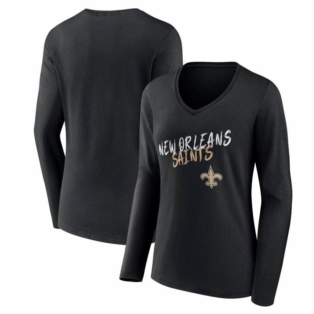 New Orleans Saints Women's Hustle Long Sleeve V-Neck T-Shirt Black | NFL
