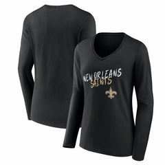 New Orleans Saints Women's Hustle Long Sleeve V-Neck T-Shirt Black | NFL