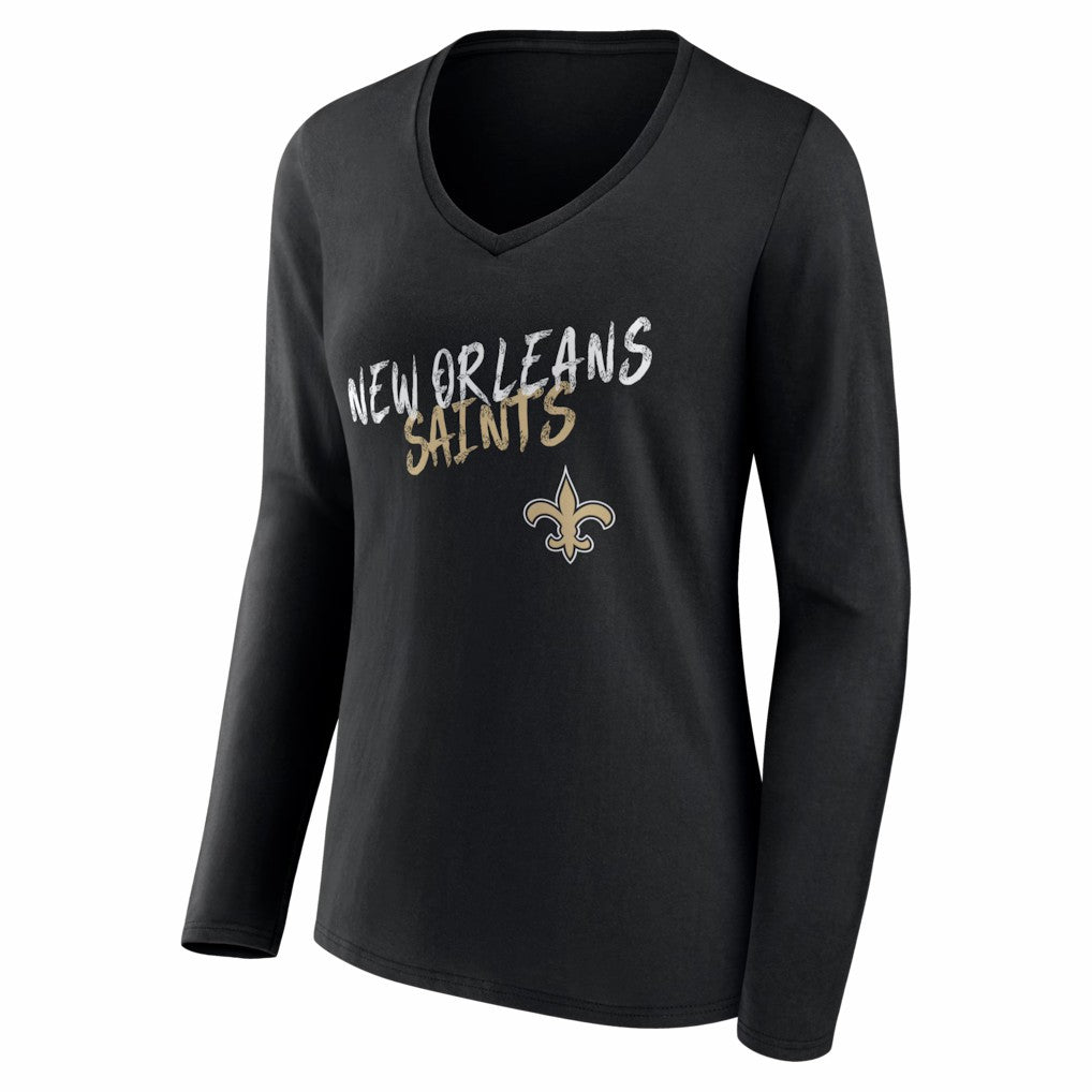 New Orleans Saints Women's Hustle Long Sleeve V-Neck T-Shirt Black | NFL