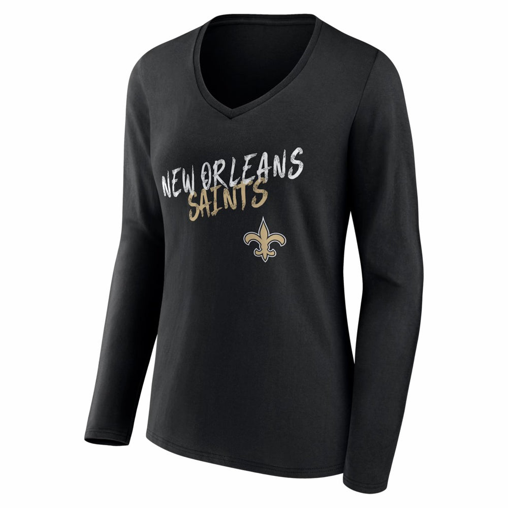 New Orleans Saints Women's Hustle Long Sleeve V-Neck T-Shirt Black | NFL
