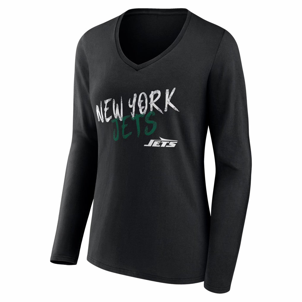 New York Jets Women's Hustle Long Sleeve V-Neck T-Shirt Black | NFL