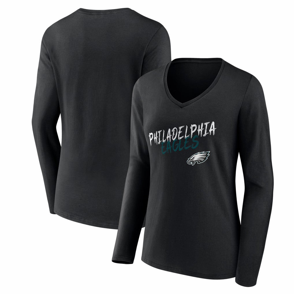 Philadelphia Eagles Women's Hustle Long Sleeve V-Neck T-Shirt Black | NFL