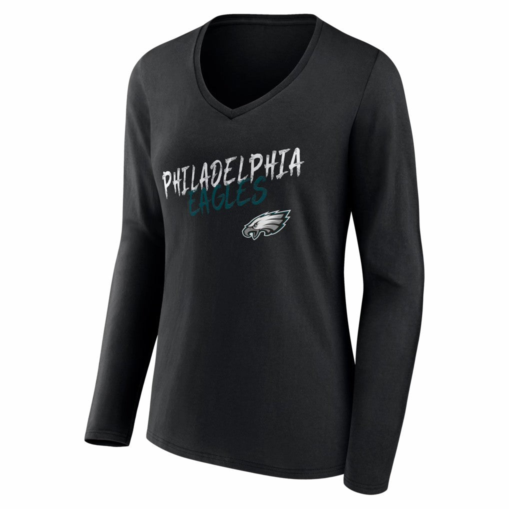 Philadelphia Eagles Women's Hustle Long Sleeve V-Neck T-Shirt Black | NFL