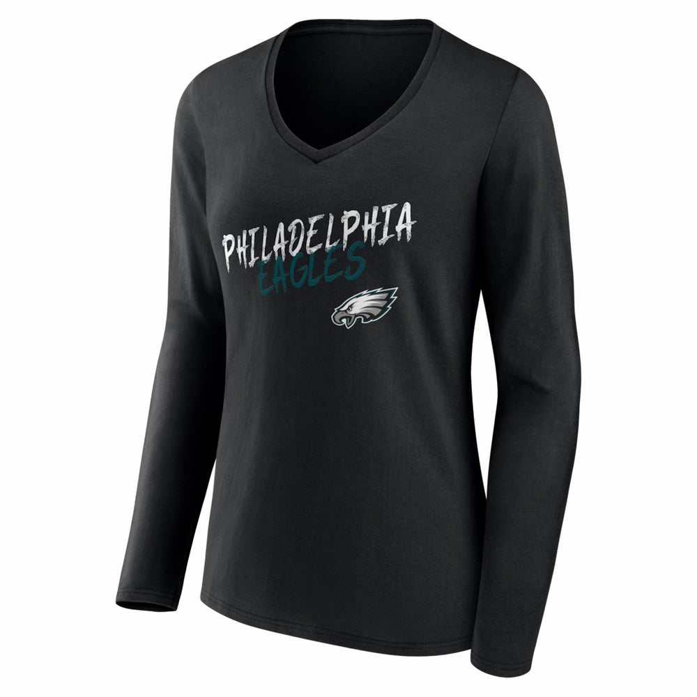 Philadelphia Eagles Women's Hustle Long Sleeve V-Neck T-Shirt Black | NFL
