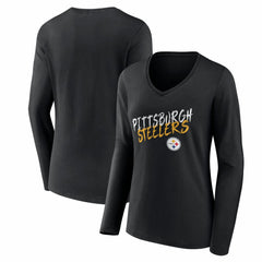 Pittsburgh Steelers Women's Hustle Long Sleeve V-Neck T-Shirt Black | NFL