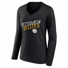 Pittsburgh Steelers Women's Hustle Long Sleeve V-Neck T-Shirt Black | NFL