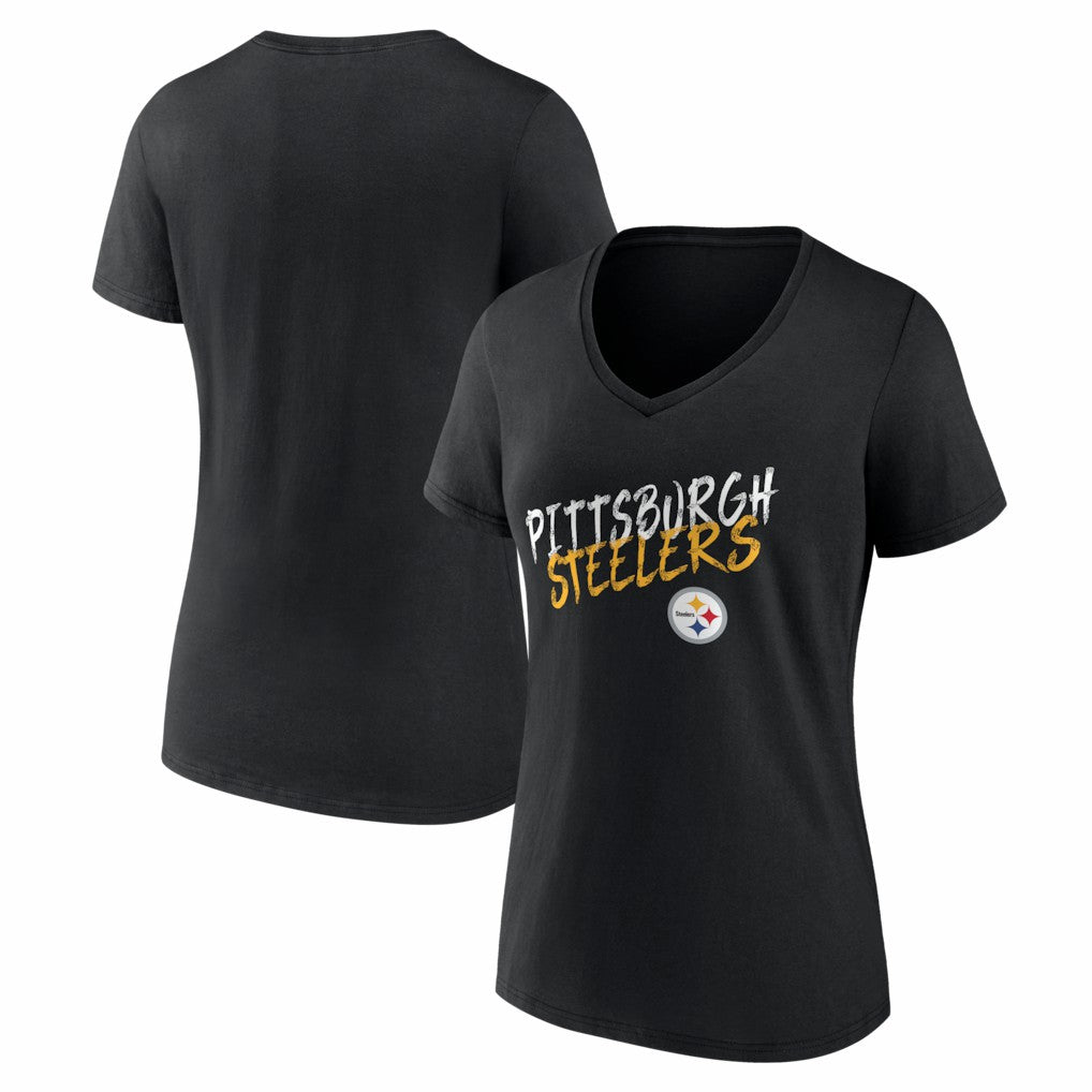 Pittsburgh Steelers Women's Hustle V-Neck T-Shirt Black | NFL