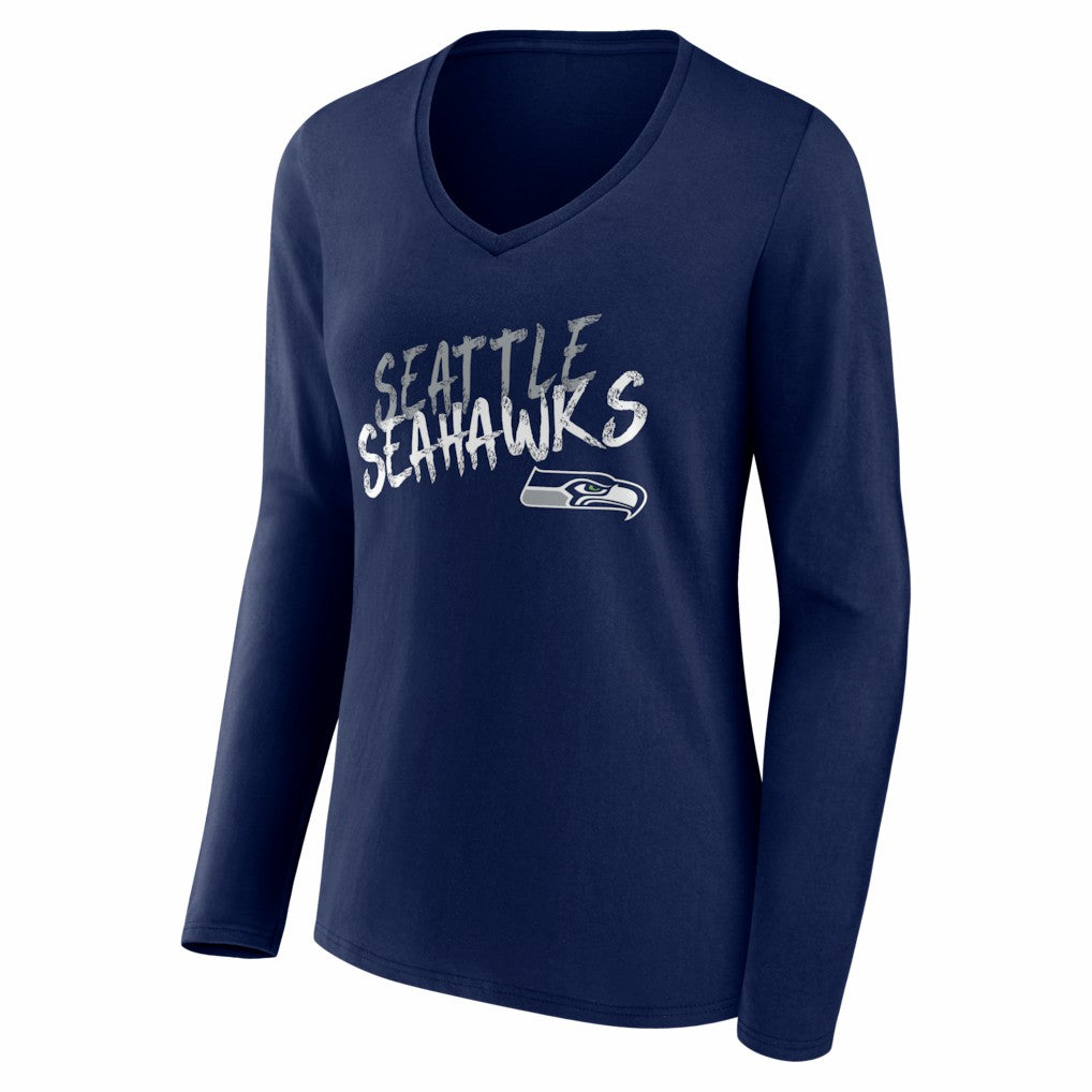 Seattle Seahawks Women's Hustle Long Sleeve V-Neck T-Shirt College Navy | NFL