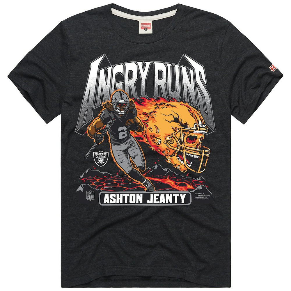 Ashton Jeanty Las Vegas Raiders Homage Unisex Angry Runs Player Graphic Tri-Blend T-Shirt Charcoal | NFL