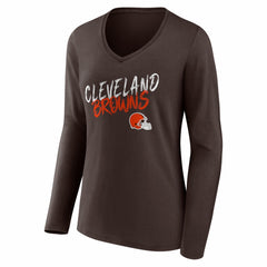 Cleveland Browns Women's Hustle Long Sleeve V-Neck T-Shirt Brown | NFL
