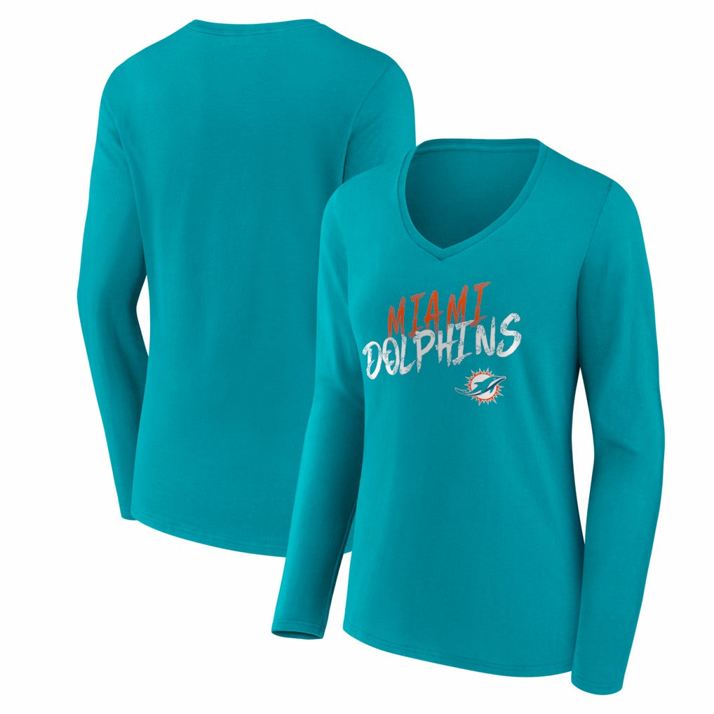 Miami Dolphins Women's Hustle Long Sleeve V-Neck T-Shirt Aqua | NFL