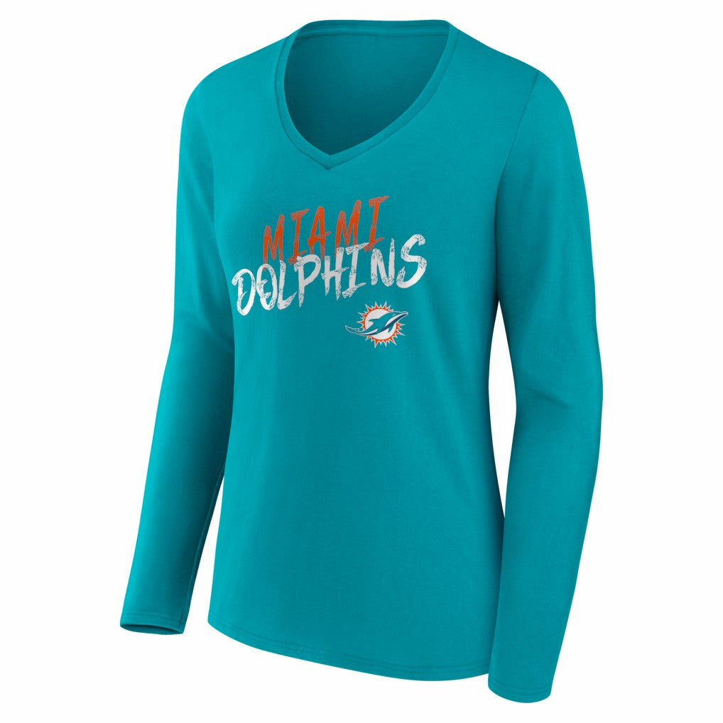 Miami Dolphins Women's Hustle Long Sleeve V-Neck T-Shirt Aqua | NFL