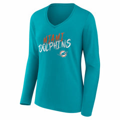 Miami Dolphins Women's Hustle Long Sleeve V-Neck T-Shirt Aqua | NFL