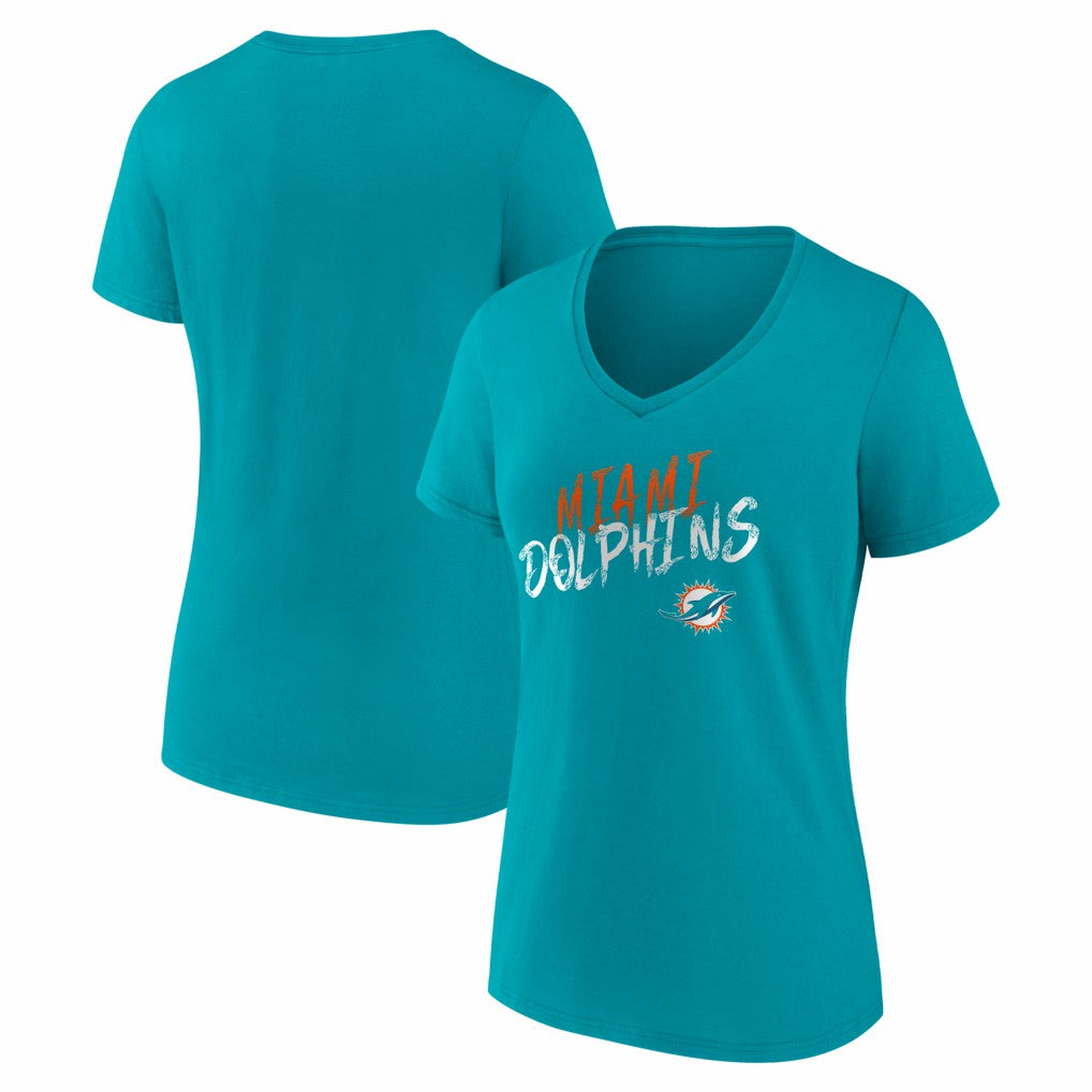 Miami Dolphins Women's Hustle V-Neck T-Shirt Aqua | NFL