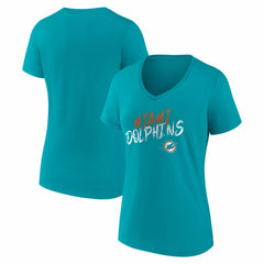 Miami Dolphins Women's Hustle V-Neck T-Shirt Aqua | NFL