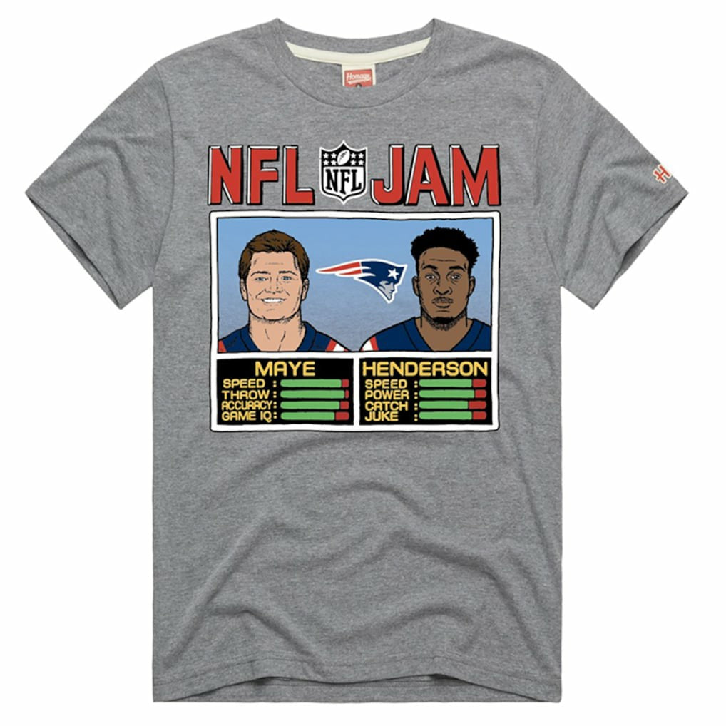 Drake Maye & TreVeyon Henderson New England Patriots Homage Unisex NFL Jam Tri-Blend T-Shirt Gray | NFL