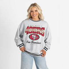 San Francisco 49ers Gameday Couture Women's Oversized Gridiron Drive Ringer Stripe Sweatshirt Ash/Black | NFL