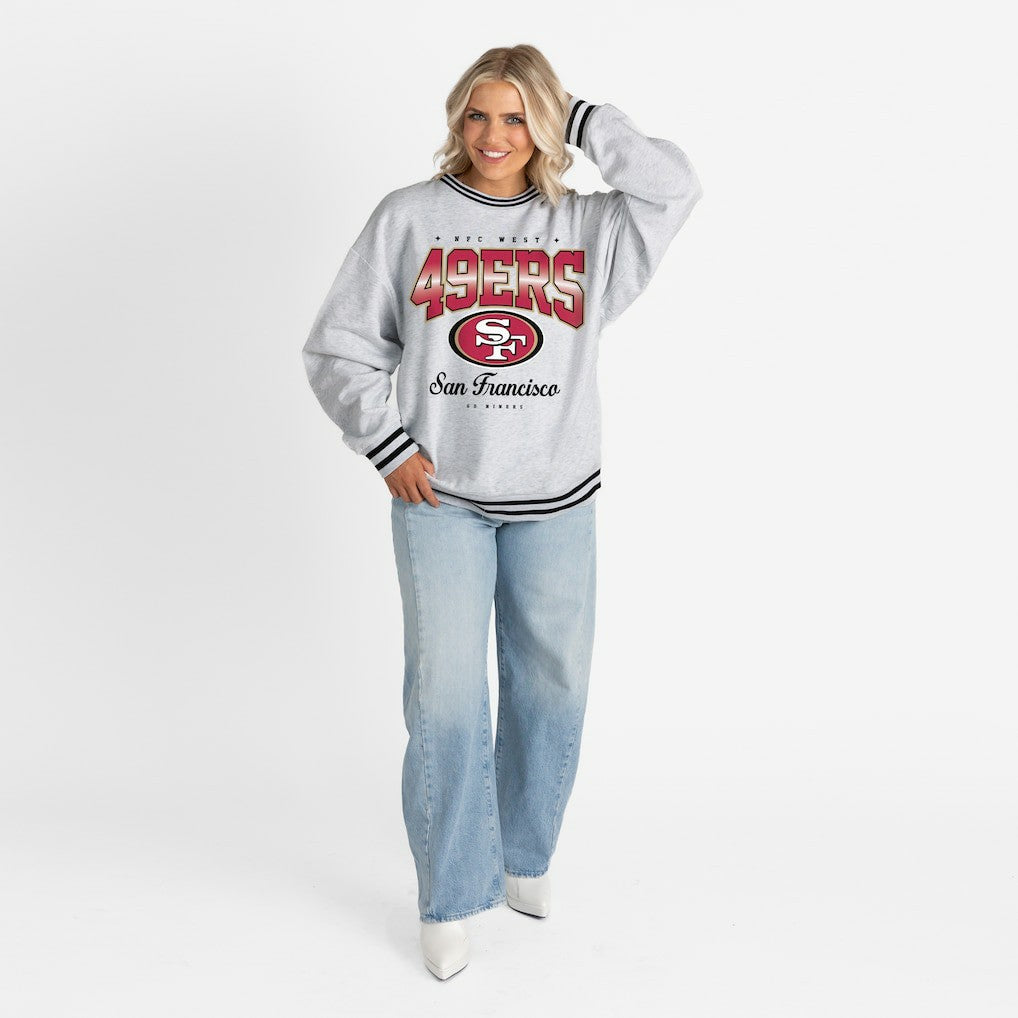 San Francisco 49ers Gameday Couture Women's Oversized Gridiron Drive Ringer Stripe Sweatshirt Ash/Black | NFL