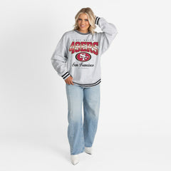 San Francisco 49ers Gameday Couture Women's Oversized Gridiron Drive Ringer Stripe Sweatshirt Ash/Black | NFL