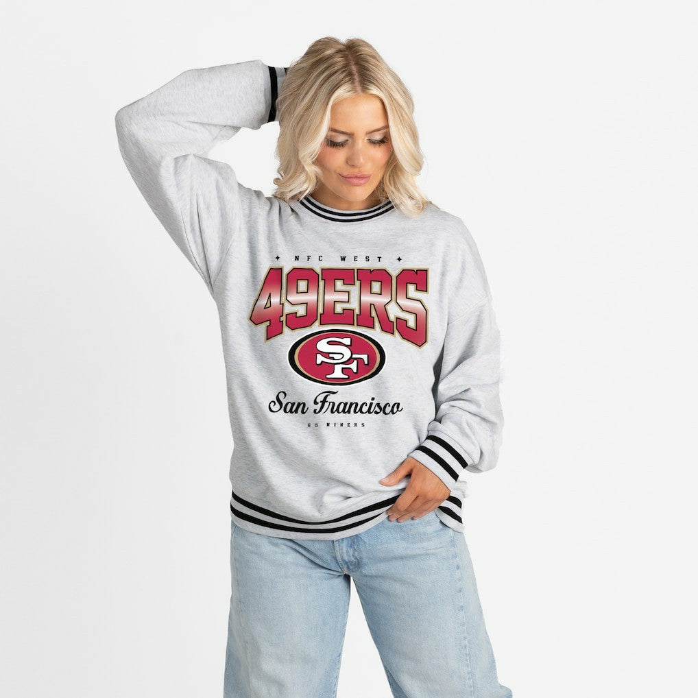 San Francisco 49ers Gameday Couture Women's Oversized Gridiron Drive Ringer Stripe Sweatshirt Ash/Black | NFL