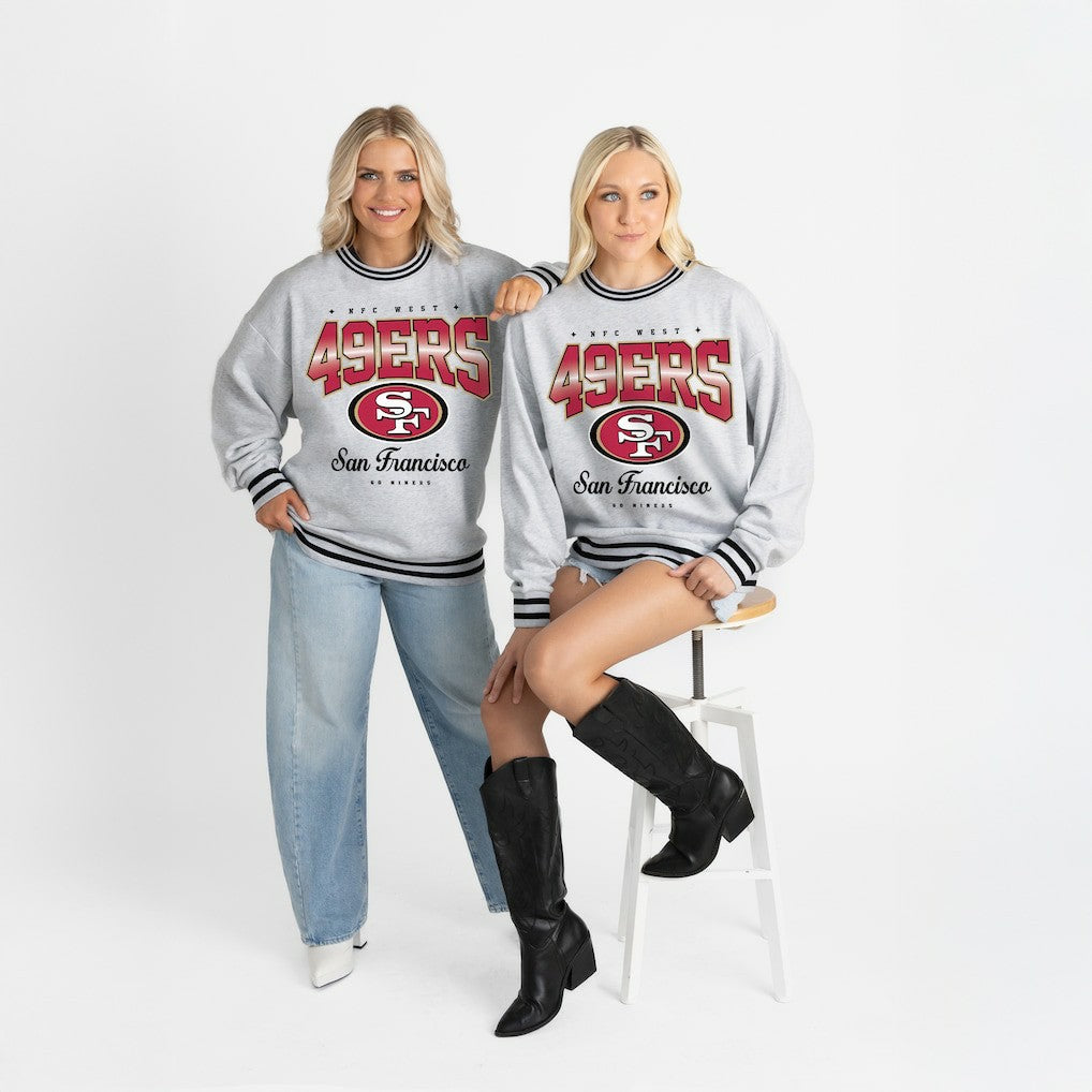San Francisco 49ers Gameday Couture Women's Oversized Gridiron Drive Ringer Stripe Sweatshirt Ash/Black | NFL