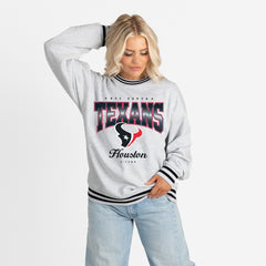 Houston Texans Gameday Couture Women's Oversized Gridiron Drive Ringer Stripe Sweatshirt Ash/Black | NFL