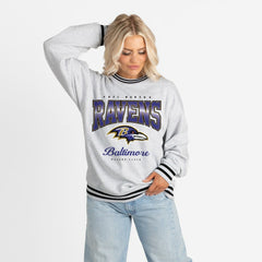 Baltimore Ravens Gameday Couture Women's Oversized Gridiron Drive Ringer Stripe Sweatshirt Ash/Black | NFL