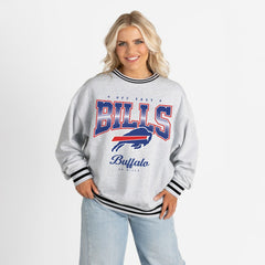 Buffalo Bills Gameday Couture Women's Oversized Gridiron Drive Ringer Stripe Sweatshirt Ash/Black | NFL