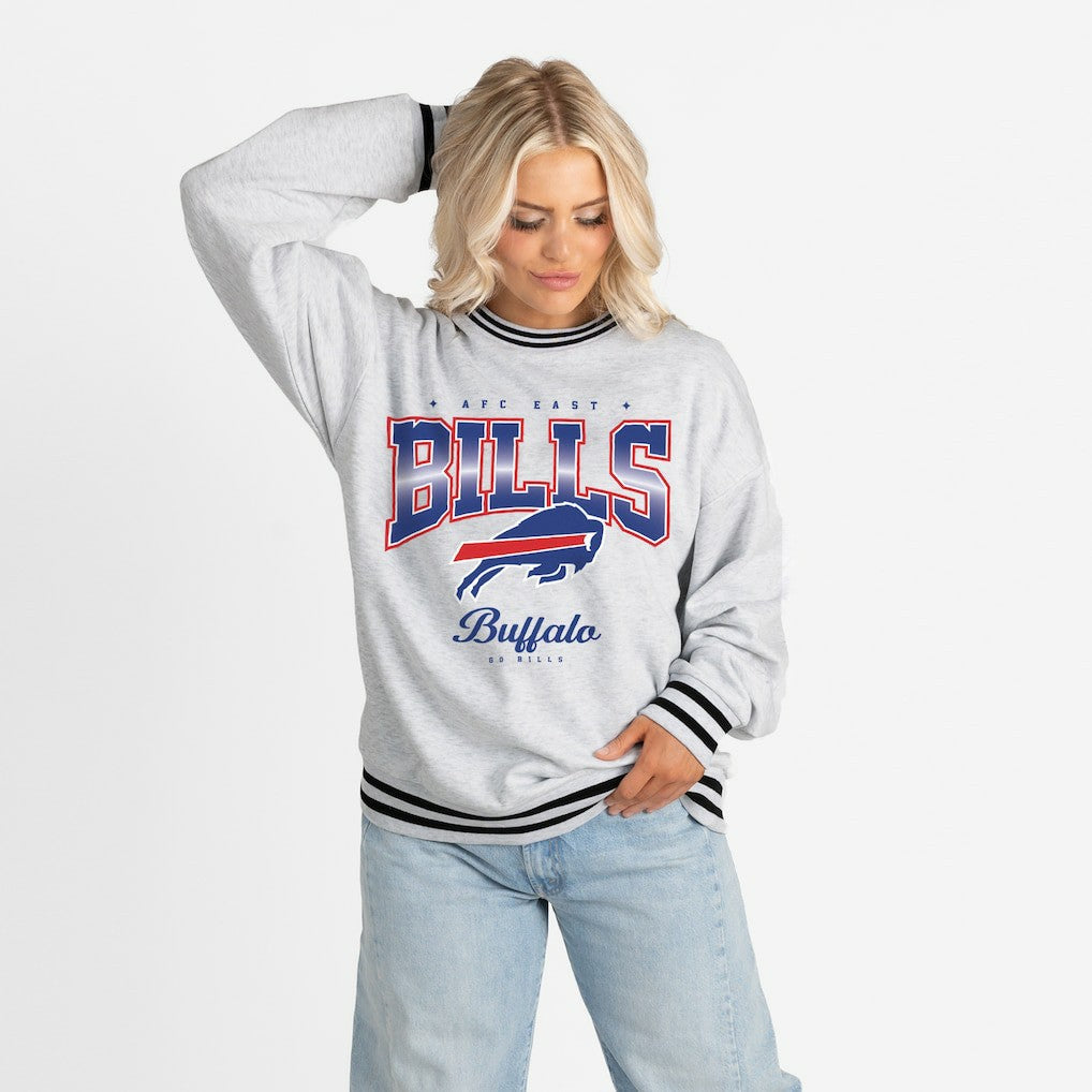 Buffalo Bills Gameday Couture Women's Oversized Gridiron Drive Ringer Stripe Sweatshirt Ash/Black | NFL