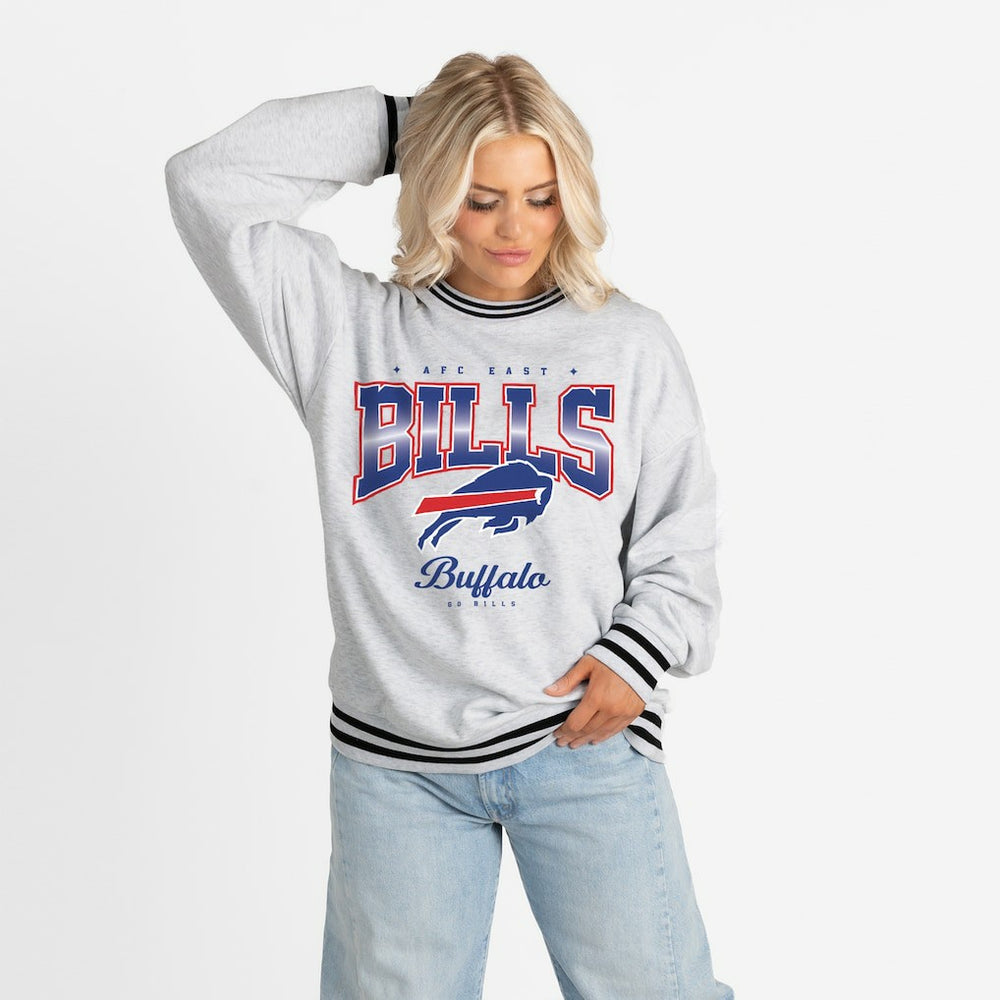 Buffalo Bills Gameday Couture Women's Oversized Gridiron Drive Ringer Stripe Sweatshirt Ash/Black | NFL