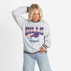 Buffalo Bills Gameday Couture Women's Oversized Gridiron Drive Ringer Stripe Sweatshirt Ash/Black | NFL