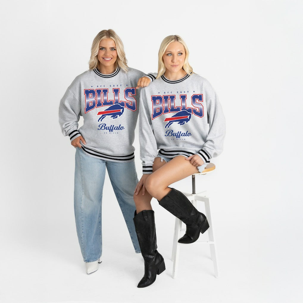 Buffalo Bills Gameday Couture Women's Oversized Gridiron Drive Ringer Stripe Sweatshirt Ash/Black | NFL
