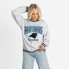 Carolina Panthers Gameday Couture Women's Oversized Gridiron Drive Ringer Stripe Sweatshirt Ash/Black | NFL