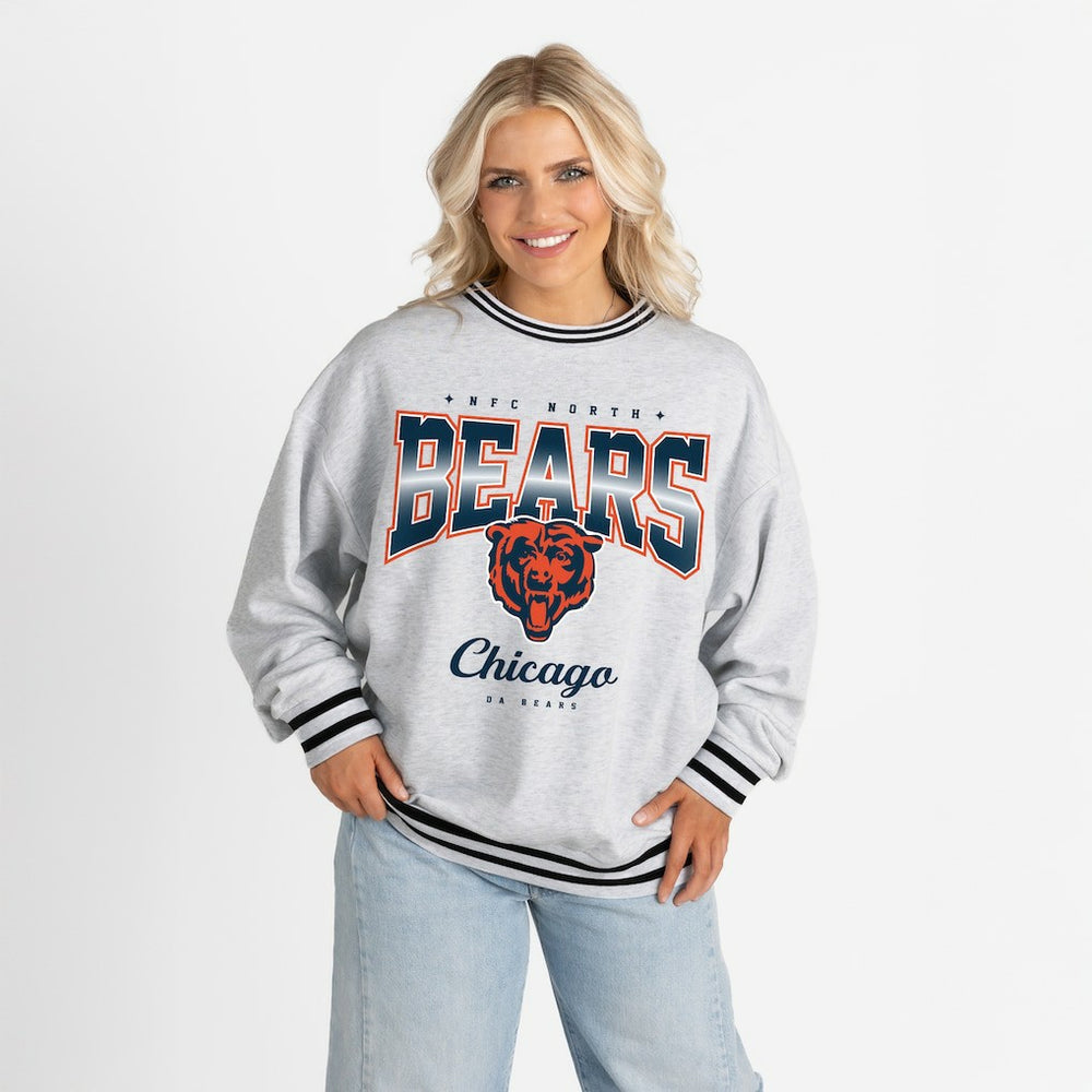 Chicago Bears Gameday Couture Women's Oversized Gridiron Drive Ringer Stripe Sweatshirt Ash/Black | NFL