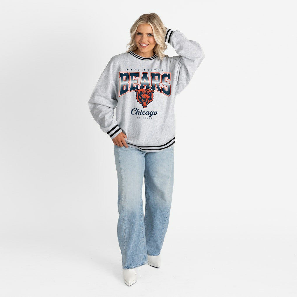 Chicago Bears Gameday Couture Women's Oversized Gridiron Drive Ringer Stripe Sweatshirt Ash/Black | NFL