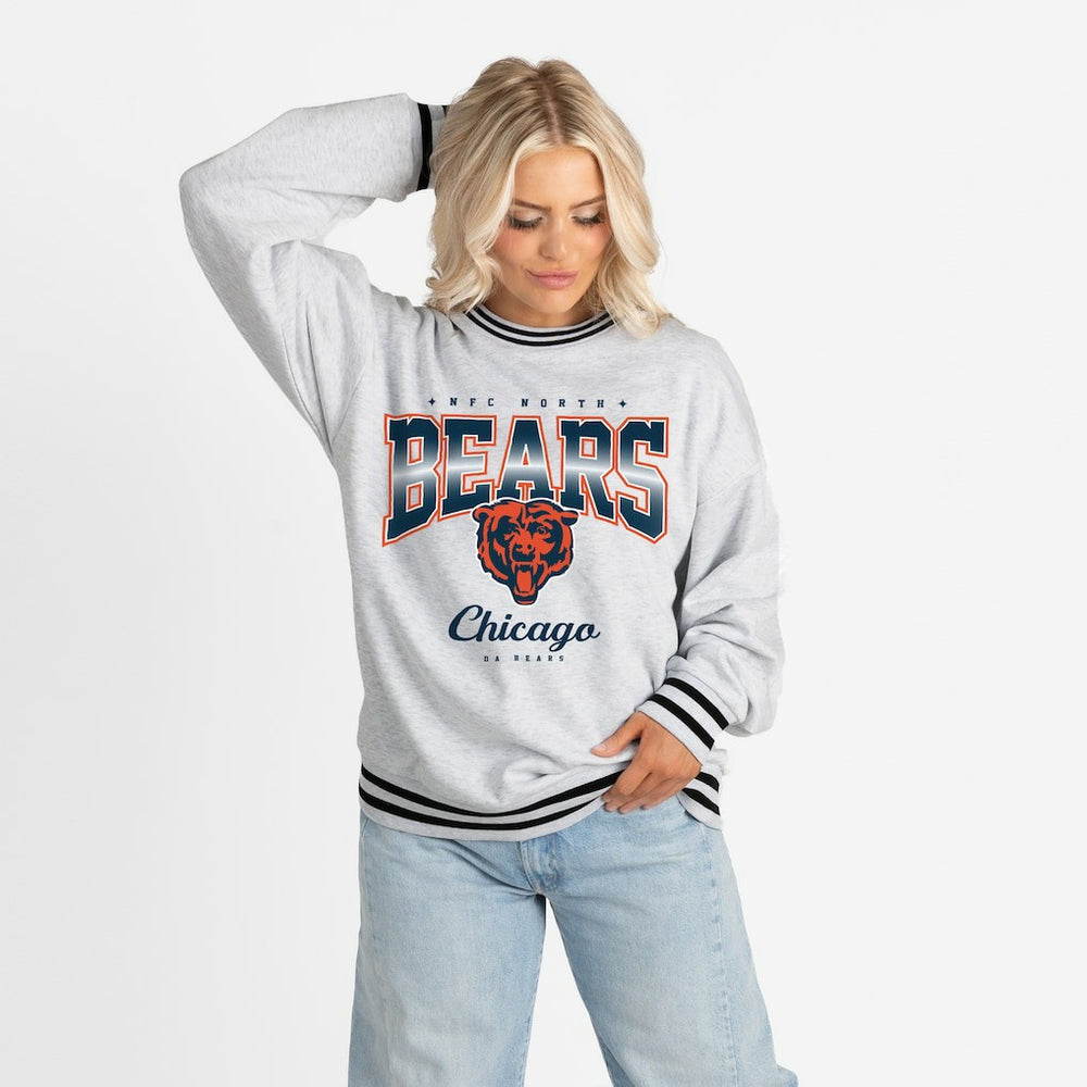 Chicago Bears Gameday Couture Women's Oversized Gridiron Drive Ringer Stripe Sweatshirt Ash/Black | NFL