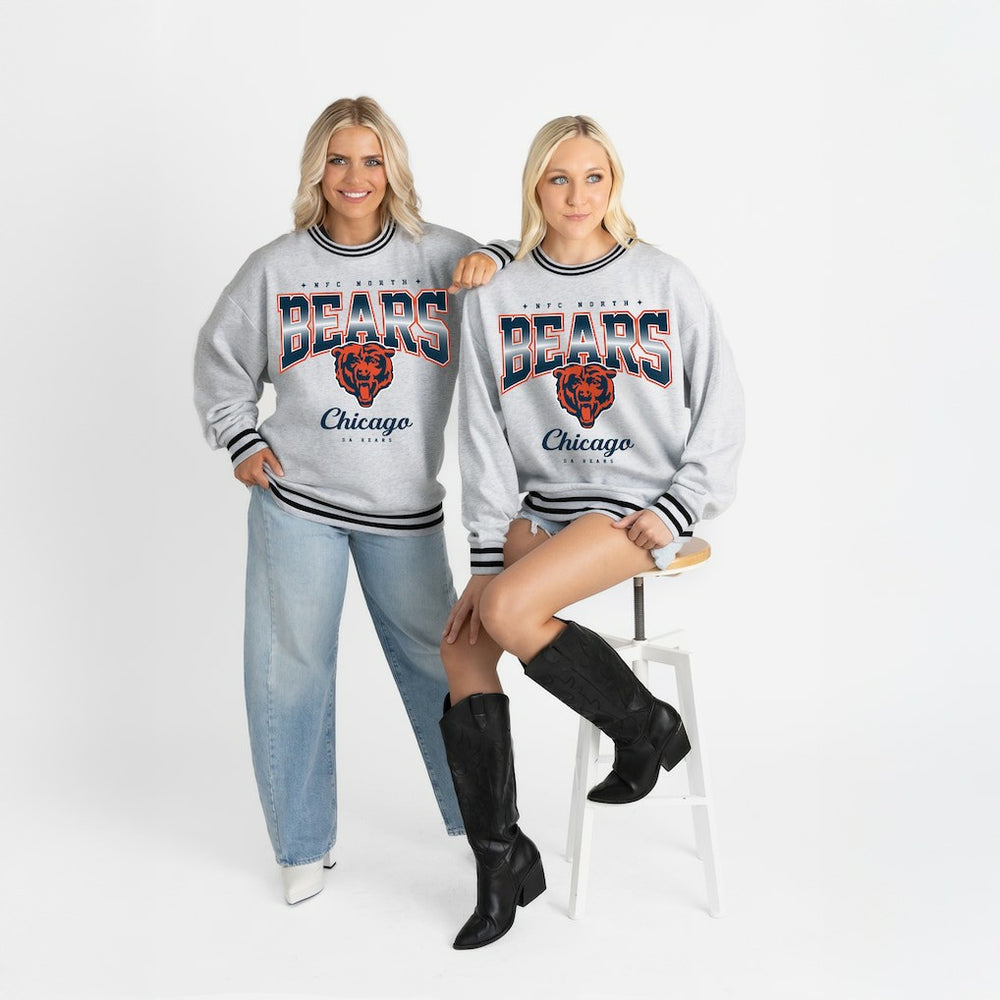 Chicago Bears Gameday Couture Women's Oversized Gridiron Drive Ringer Stripe Sweatshirt Ash/Black | NFL